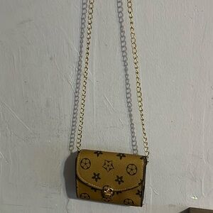 Tan and Black Patterned Crossbody Bag